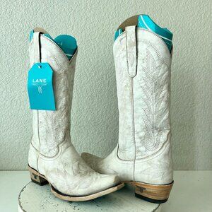 Lane LEXINGTON Women Cowboy Boots 7.5 White Brown Western Cowgirl Mid Calf Tall
